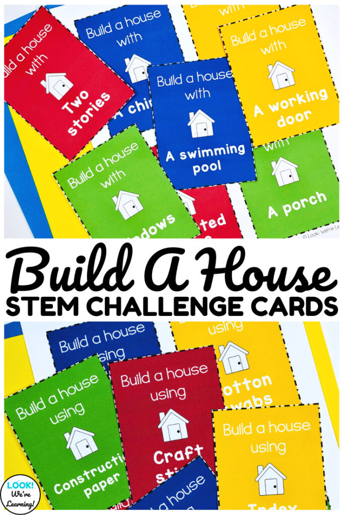 Make engineering fun with this printable Build A House STEM Challenge Cards for kids!