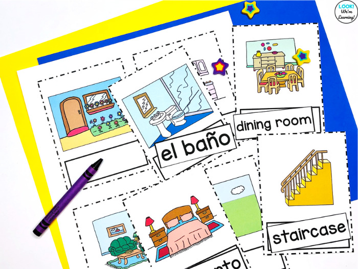 Printable English and Spanish House Vocabulary Labeling Cards