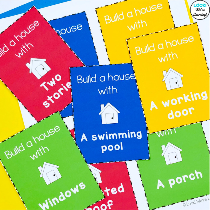 Printable STEM Challenge Cards for Kids to Build a House