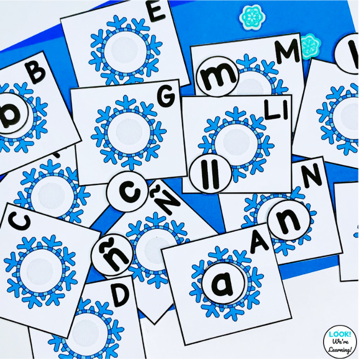 Snowflake Spanish Letter Matching for Kids