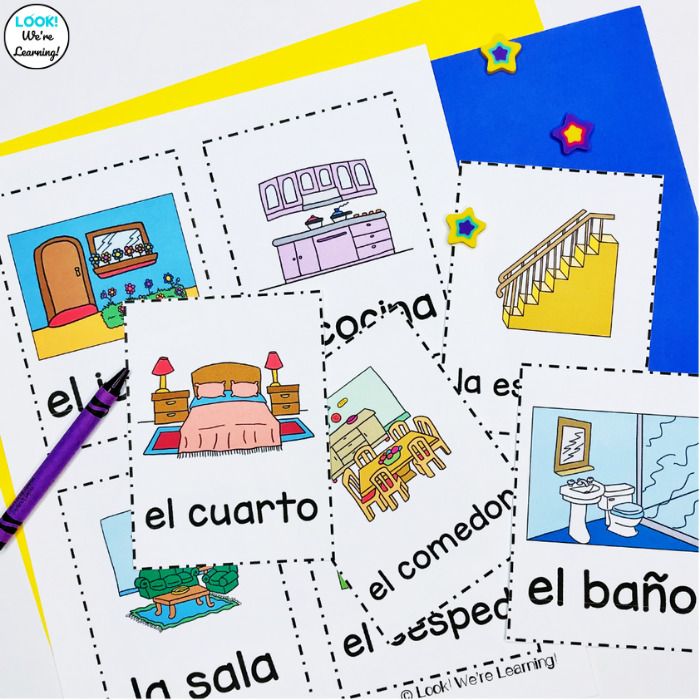 Spanish House Vocabulary Flashcards for Kids