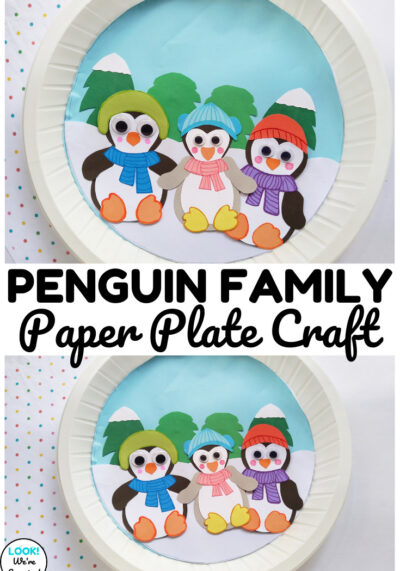 This easy penguin family paper plate craft is such a cute winter craft to make with kids!
