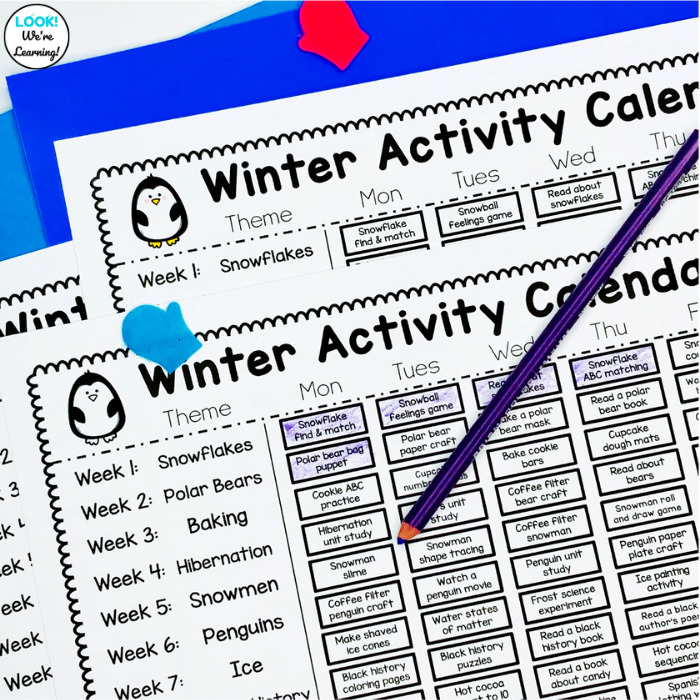 Winter Early Learning Themed Calendar