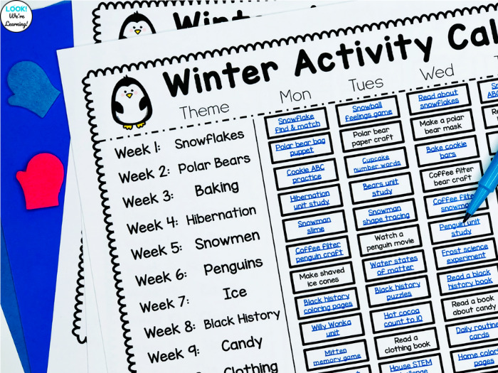 Winter Theme Calendar for Preschoolers