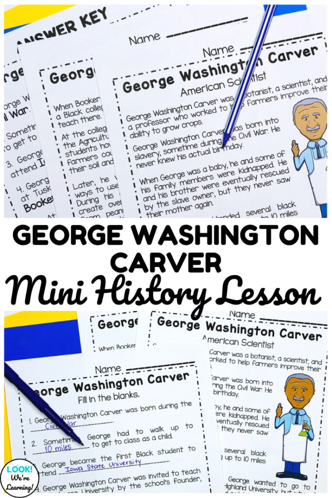 Teach elementary students about one of the most accomplished scientists in history with this George Washington Carver history lesson for kids!