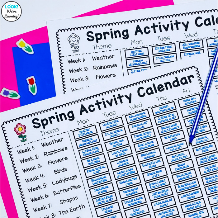 Printable Preschool Spring Activity Calendar