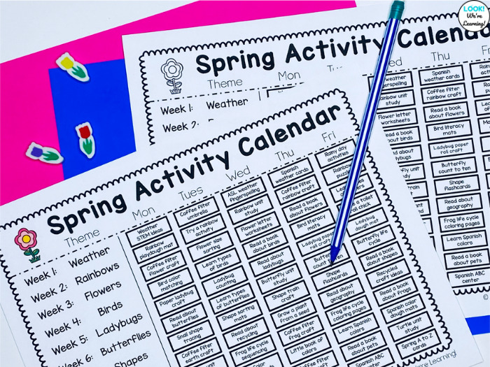Printable Spring Activity Calendar for Preschoolers