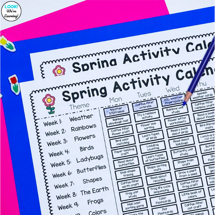 Using a Spring Activity Calendar for Preschool