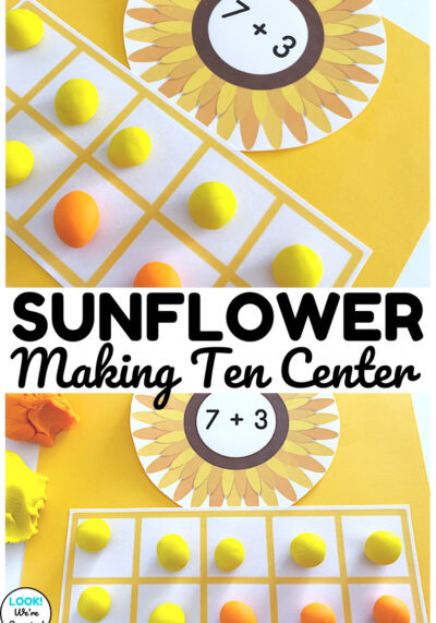 Use playdough to add up to ten with this sunflower themed playdough math center!