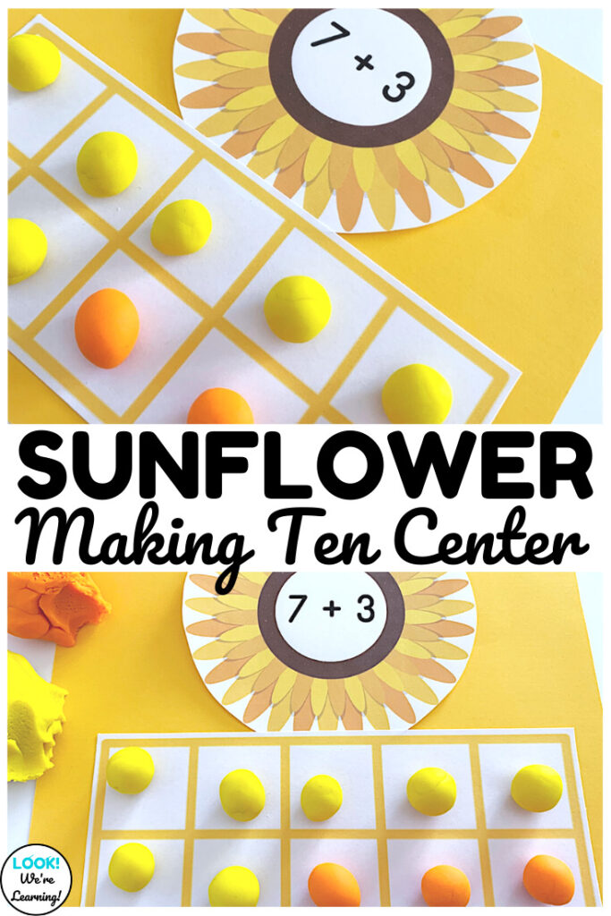 Use playdough to add up to ten with this sunflower themed playdough math center!