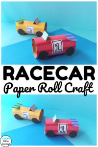 Make this simple toilet paper roll racecar craft with little ones for a quick transportation craft!