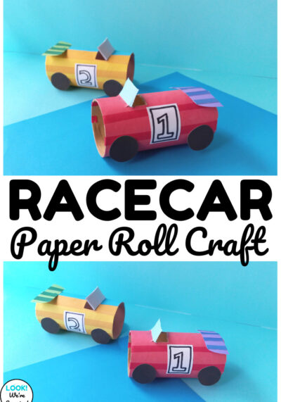 Make this simple toilet paper roll racecar craft with little ones for a quick transportation craft!