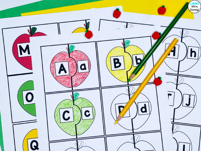 Apple Letter Matching Puzzles Coloring Activity