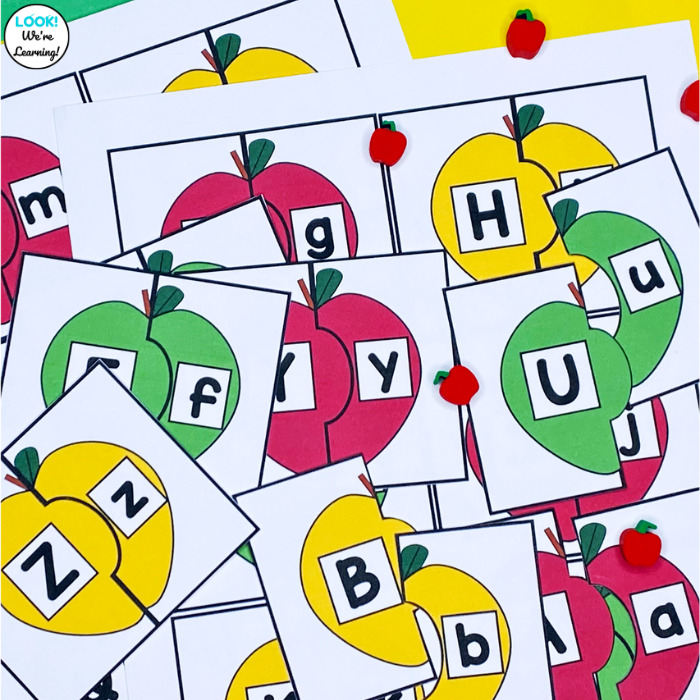 Apple Letter Matching Puzzles for Kindergarten