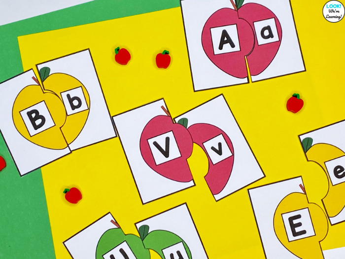 Apple Themed Letter Puzzles for Kindergarten
