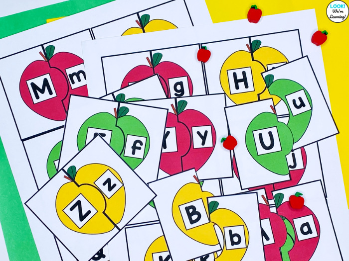 Printable Apple Themed Letter Puzzles