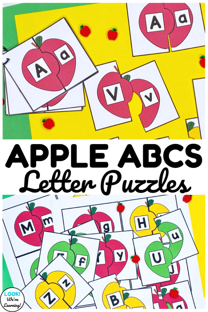 These apple letter matching puzzles are so fun for helping early learners build literacy skills!