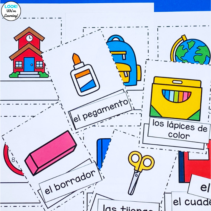 Matching Spanish words for school for early learners