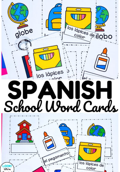 Practice basic school words in both English and Spanish with these printable Spanish school vocabulary flashcards!
