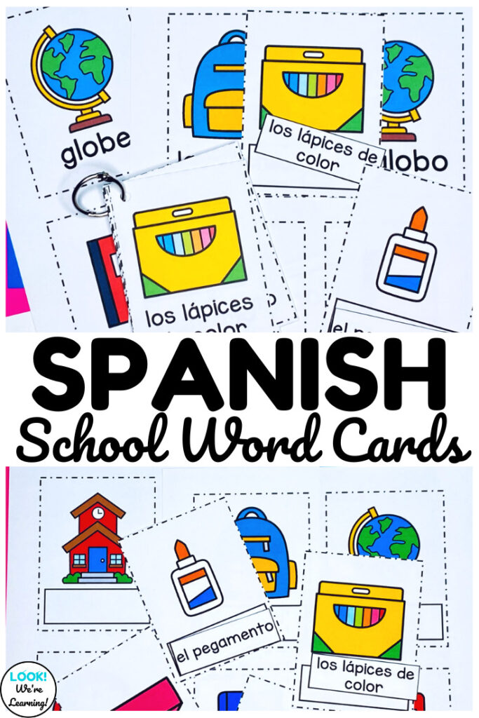 Practice basic school words in both English and Spanish with these printable Spanish school vocabulary flashcards!
