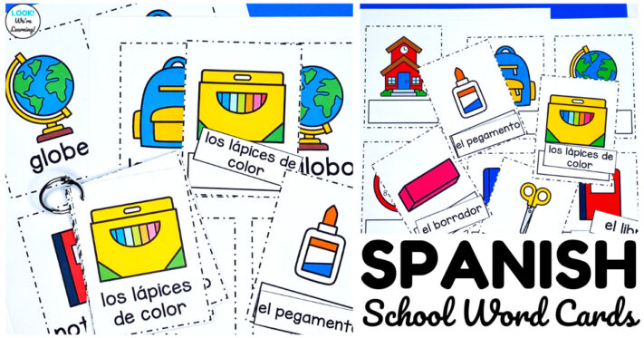 Spanish School Word Cards for Kids