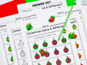 Fun Christmas Ornament Same and Different Practice