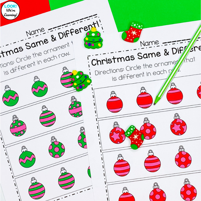 Holiday Themed Same and Different Worksheets