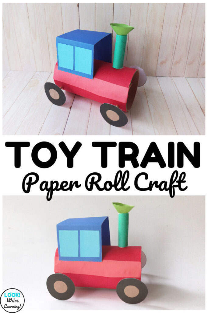 Make this simple toy train paper roll craft with kids for an easy transportation theme activity!