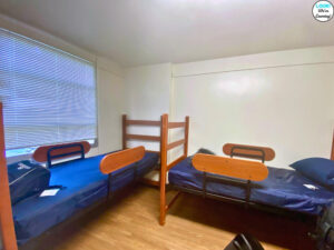 A shared bedroom in a freshman college dormitory